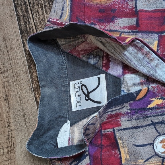 Vintage Roper Western Shirt Rodeo Cowboy Indian Print Size Large - Picture 7 of 13